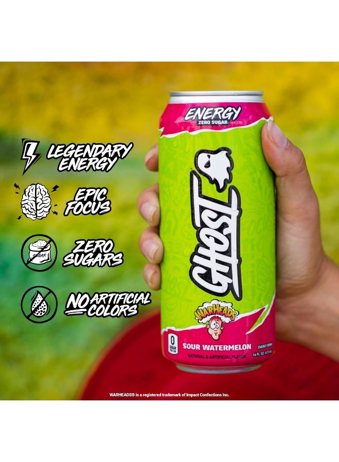 Ghost مشروب الطاقة GHOST ENERGY خالي من السكر - عبوة 12، نكهة WARHEADS بطيخ حامض، 16 أونصة - Image 4